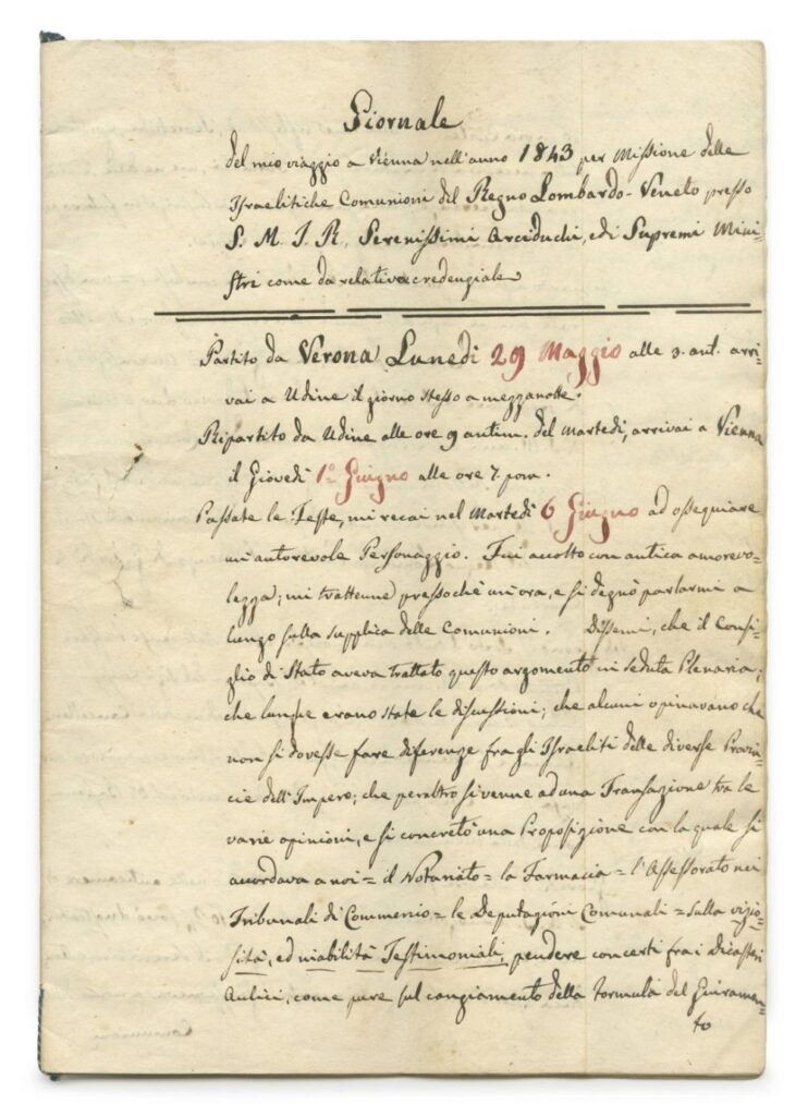Le journal de délégation des Juifs de Lombardo Vénitie à Viennes 1843
